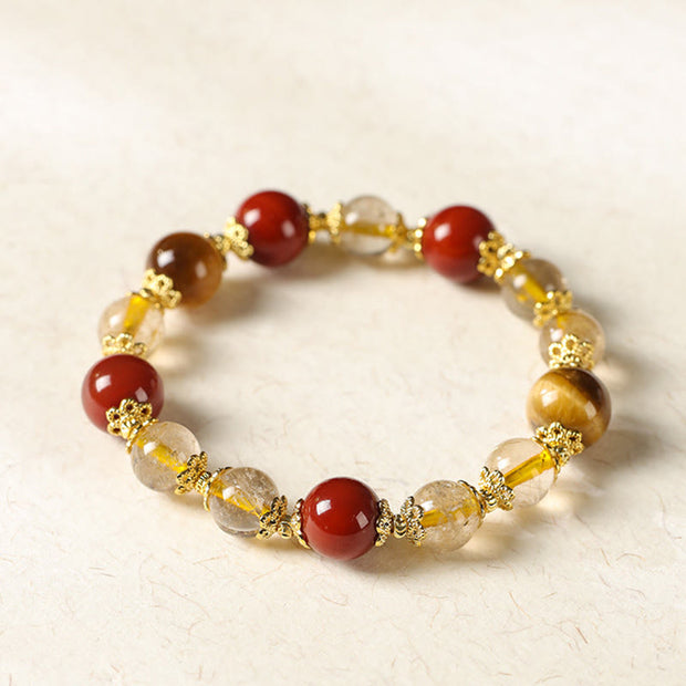 Buddha Stones Natural Golden Rutilated Quartz Tiger Eye Beads Wealth Bracelet - image 8