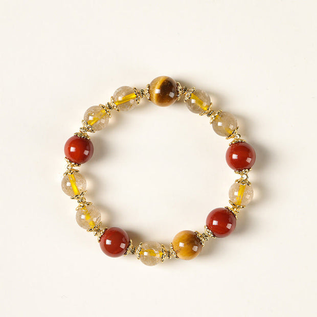 Buddha Stones Natural Golden Rutilated Quartz Tiger Eye Beads Wealth Bracelet - image 9