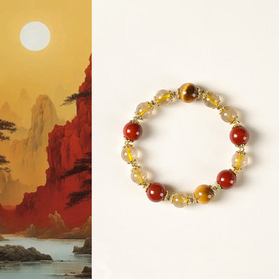 Buddha Stones Natural Golden Rutilated Quartz Tiger Eye Beads Wealth Bracelet - Rutilated Quartz(Wrist Circumference: 15-16cm) - image 1
