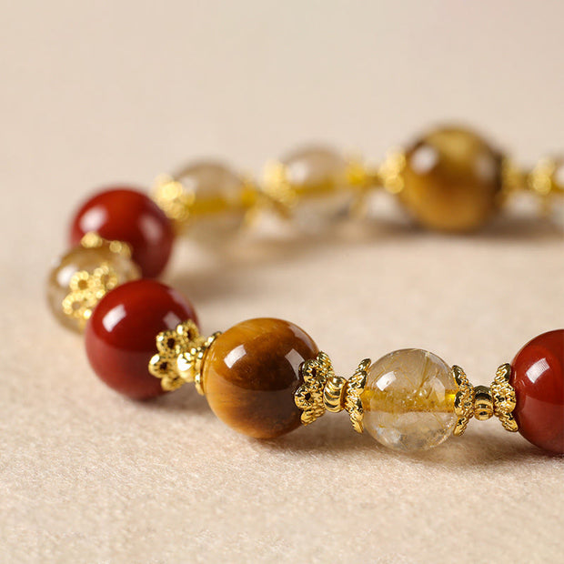 Buddha Stones Natural Golden Rutilated Quartz Tiger Eye Beads Wealth Bracelet - image 11