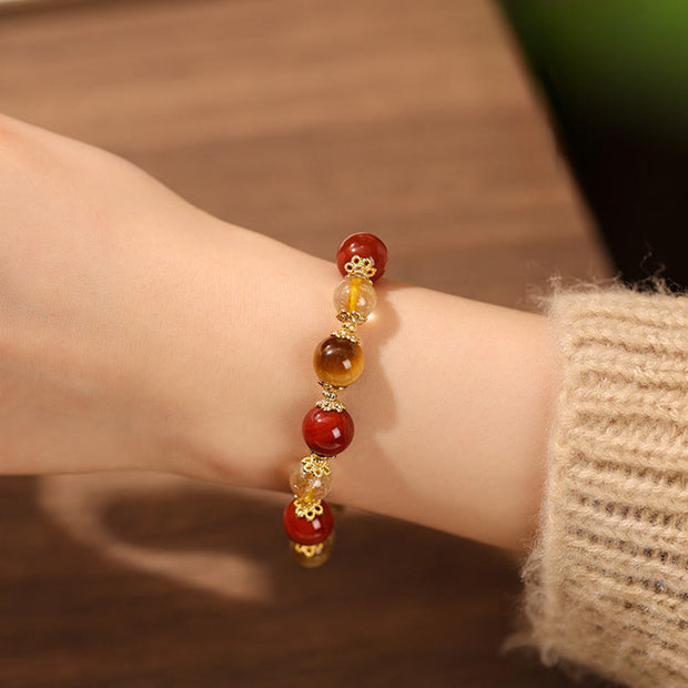 Buddha Stones Natural Golden Rutilated Quartz Tiger Eye Beads Wealth Bracelet - image 5