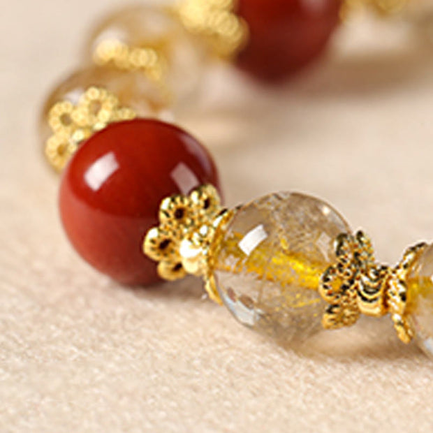 Buddha Stones Natural Golden Rutilated Quartz Tiger Eye Beads Wealth Bracelet - image 14