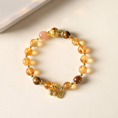 Buddha Stones Natural Citrine Fu Character Lucky Beast Prosperity Bracelet - Citrine & Tiger Eye(Wrist Circumference: 15-16cm) - image 1