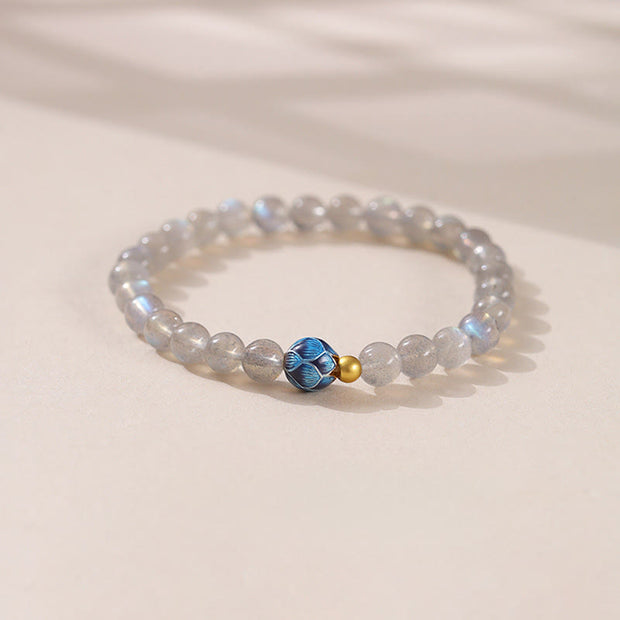 Buddha Stones Natural Moonstone Lotus Love Charming Bracelet - Moonstone & Lotus(Wrist Circumference: 15-16cm) - image 1