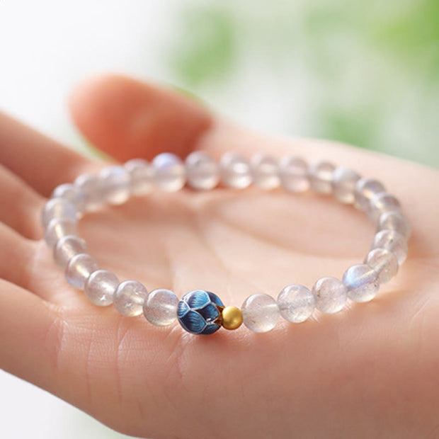 Buddha Stones Natural Moonstone Lotus Love Charming Bracelet - image 4