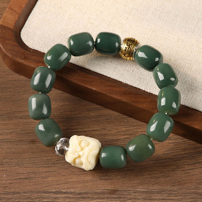 Buddha Stones Bodhi Seed Om Mani Padme Hum Lion Head Peace Bracelet - Green Bodhi Seed(Wrist Circumference: 15-17cm) - image 1