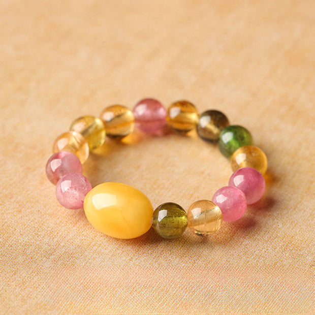 Buddha Stones Natural Tourmaline Lucky Pearl Pixiu Amber Positive Love Ring - image 13