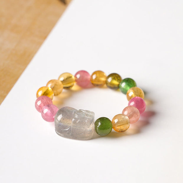Buddha Stones Natural Tourmaline Lucky Pearl Pixiu Amber Positive Love Ring - image 7
