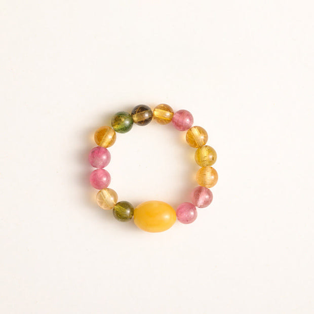 Buddha Stones Natural Tourmaline Lucky Pearl Pixiu Amber Positive Love Ring - Tourmaline & Amber - image 11