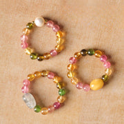Buddha Stones Natural Tourmaline Lucky Pearl Pixiu Amber Positive Love Ring - image 15