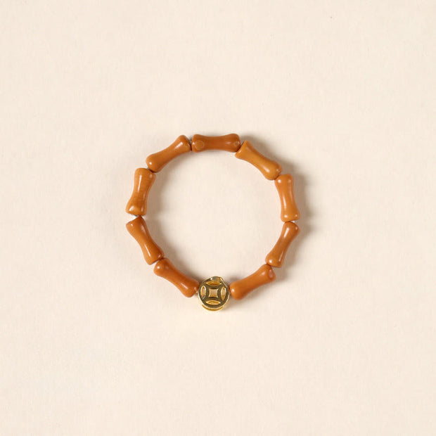 Buddha Stones Olive Pit Bead Copper Coin Inner Strength Ring - Copper Coin - 6mm - image 3
