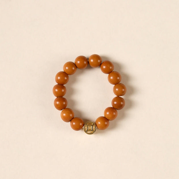 Buddha Stones Olive Pit Bead Copper Coin Inner Strength Ring - Copper Coin - 4mm - image 2