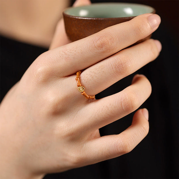 Buddha Stones Olive Pit Bead Copper Coin Inner Strength Ring - image 4