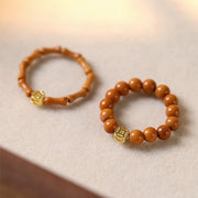 Buddha Stones Olive Pit Bead Copper Coin Inner Strength Ring - image 1
