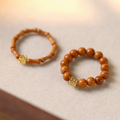 Buddha Stones Olive Pit Bead Copper Coin Inner Strength Ring - image 1