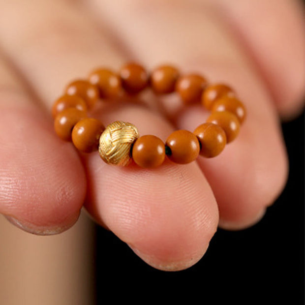Buddha Stones Olive Pit Bead Copper Coin Inner Strength Ring - image 9