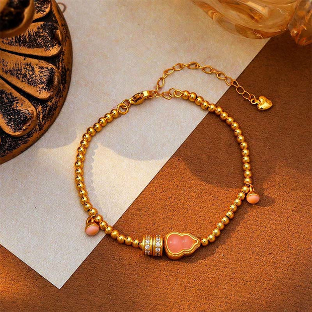 Buddha Stones Copper Brass Plated 24k Gold Beads Gourd Wealth Bracelet - image 3
