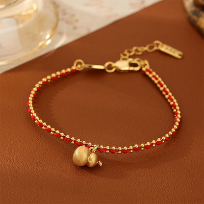 Buddha Stones Red String Copper Brass Gourd Strength Wealth Bracelet - Red String & Copper Brass(Wrist Circumference: 20-25cm) - image 1
