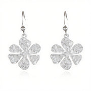 Buddha Stones Elegant Titanium Steel Balance Hammer Marks Earrings - Silvery Flower Shape(Titanium Steel Posts) - image 5