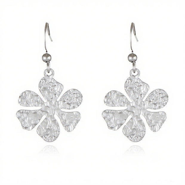 Buddha Stones Elegant Titanium Steel Balance Hammer Marks Earrings - Silvery Flower Shape(Titanium Steel Posts) - image 5
