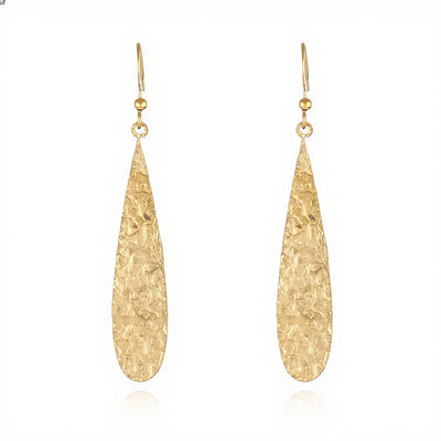 Buddha Stones Elegant Titanium Steel Balance Hammer Marks Earrings - Golden Teardrop Shape(Titanium Steel Posts) - image 1