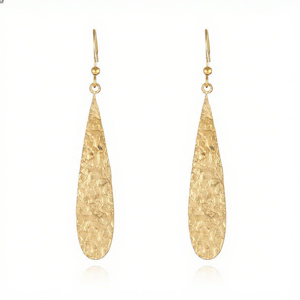 Buddha Stones Elegant Titanium Steel Balance Hammer Marks Earrings - Golden Teardrop Shape(Titanium Steel Posts) - image 1