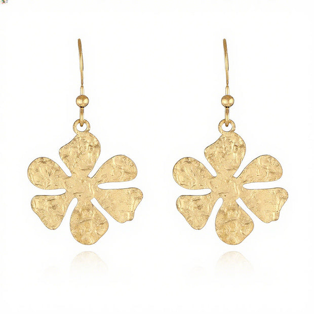 Buddha Stones Elegant Titanium Steel Balance Hammer Marks Earrings - Golden Flower Shape(Titanium Steel Posts) - image 4