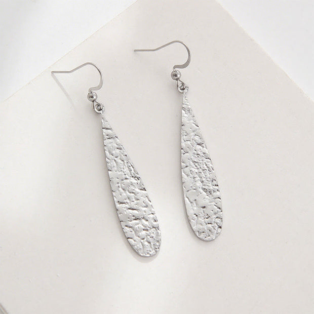 Buddha Stones Elegant Titanium Steel Balance Hammer Marks Earrings - Silvery Teardrop Shape(Titanium Steel Posts) - image 2