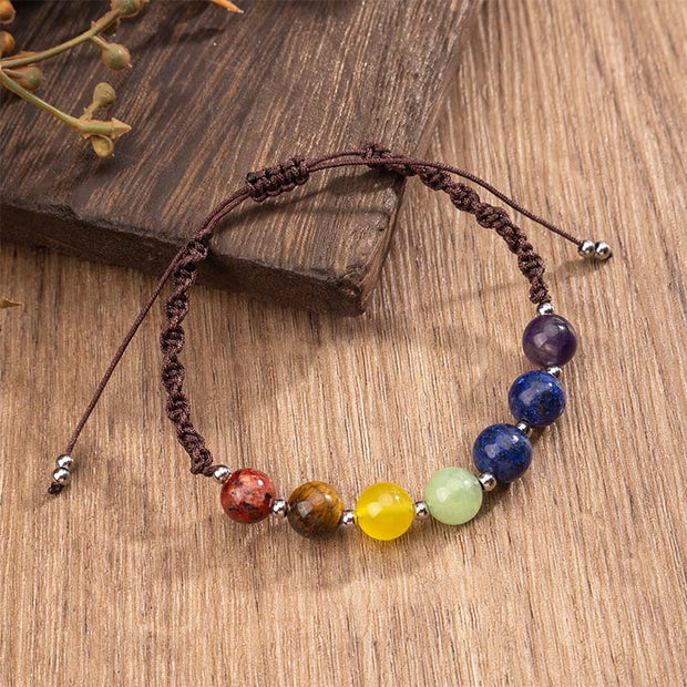 Buddha Stones Natural Various Crystals Tiger Eye Amethyst Courage Rope Bracelet - image 2