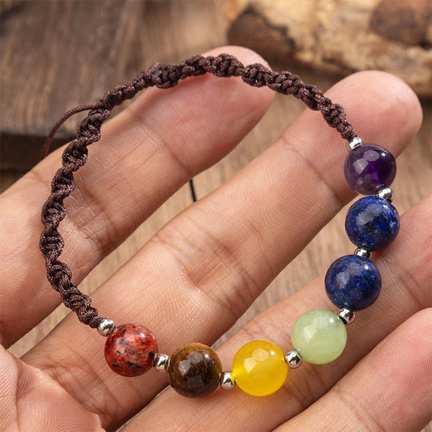 Buddha Stones Natural Various Crystals Tiger Eye Amethyst Courage Rope Bracelet - image 5