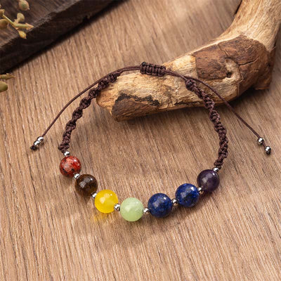 Buddha Stones Natural Various Crystals Tiger Eye Amethyst Courage Rope Bracelet - Brown Rope & Various Crystals(Wrist Circumference: 15-26cm) - image 1