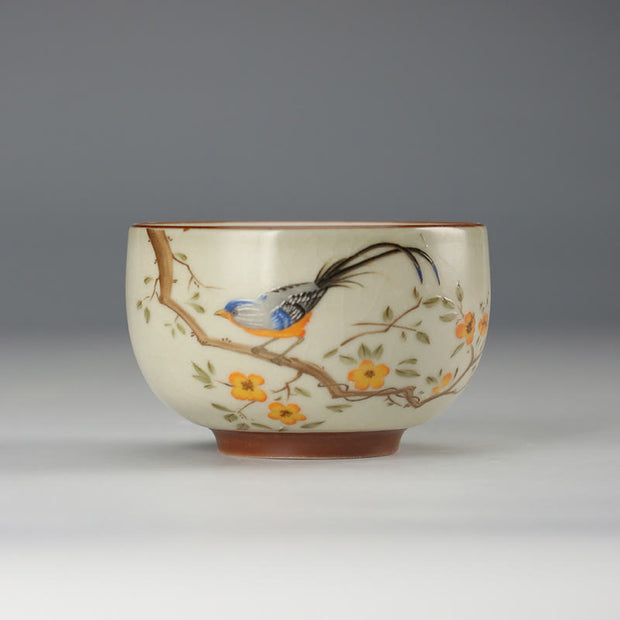 Buddha Stones Bird On Branches Copper Coin Teacup Kung Fu Tea Cup - Bird 8cm*6cm*160ml - image 0
