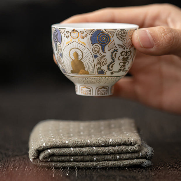 Buddha Stones White Thangka Buddha Auspicious Clouds Teacup Kung Fu Tea Cup - image 7