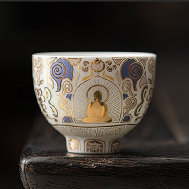 Buddha Stones White Thangka Buddha Auspicious Clouds Teacup Kung Fu Tea Cup - image 2