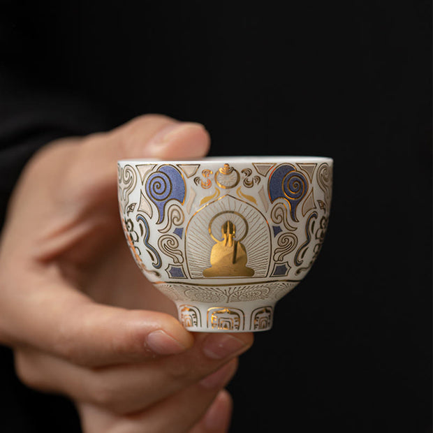 Buddha Stones White Thangka Buddha Auspicious Clouds Teacup Kung Fu Tea Cup - image 4