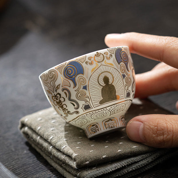Buddha Stones White Thangka Buddha Auspicious Clouds Teacup Kung Fu Tea Cup - image 5