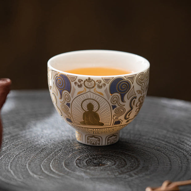 Buddha Stones White Thangka Buddha Auspicious Clouds Teacup Kung Fu Tea Cup - image 6