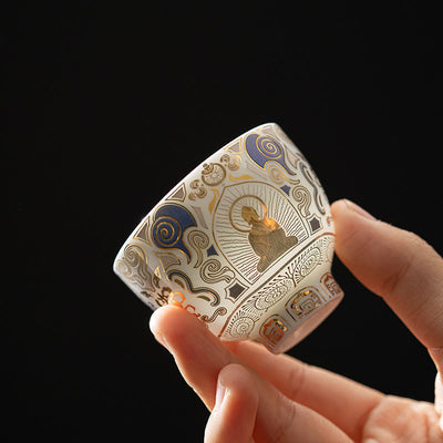 Buddha Stones White Thangka Buddha Auspicious Clouds Teacup Kung Fu Tea Cup - Buddha Pattern 5.3cm*4.3cm*40ml - image 1
