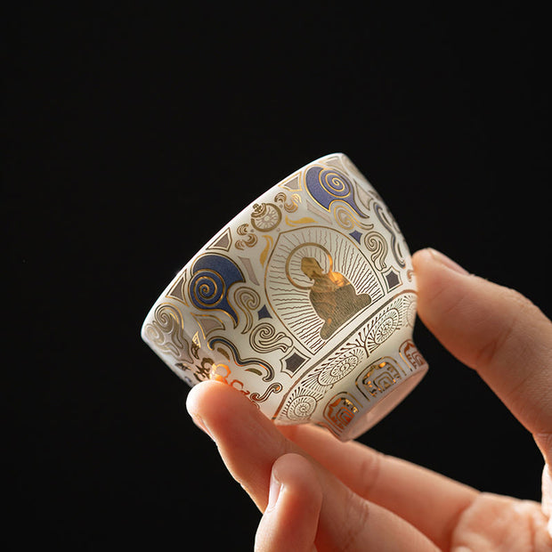 Buddha Stones White Thangka Buddha Auspicious Clouds Teacup Kung Fu Tea Cup - Buddha Pattern 5.3cm*4.3cm*40ml - image 1