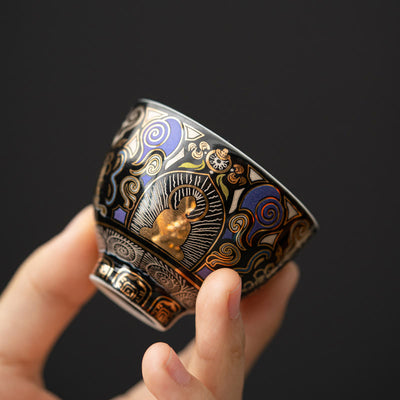 Buddha Stones Black Thangka Buddha Auspicious Clouds Teacup Kung Fu Tea Cup - Buddha Pattern 5.3cm*4.3cm*40ml - image 1