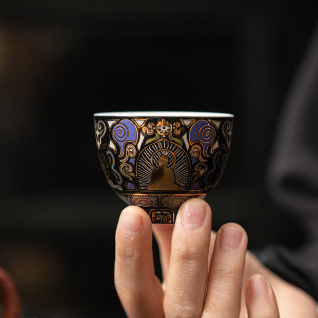 Buddha Stones Black Thangka Buddha Auspicious Clouds Teacup Kung Fu Tea Cup - image 8