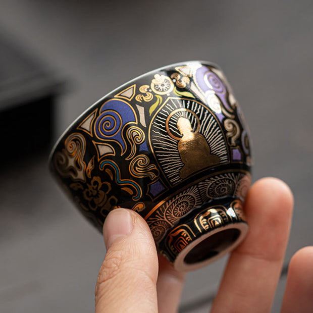 Buddha Stones Black Thangka Buddha Auspicious Clouds Teacup Kung Fu Tea Cup - image 5