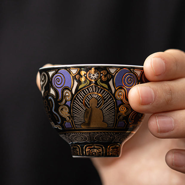Buddha Stones Black Thangka Buddha Auspicious Clouds Teacup Kung Fu Tea Cup - image 3