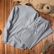 Buddha Stones Pure Color Cotton Linen Long Sleeve Top Pants Clothing Men's Set - image 9