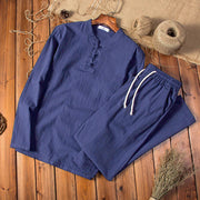 Buddha Stones Pure Color Cotton Linen Long Sleeve Top Pants Clothing Men's Set - MidnightBlue - US/UK/AU46，EU56 (5XL) - image 12