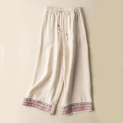 Buddha Stones Plain Bohemian Stripes Women's Wide Leg Cotton Pants With Pockets - Beige - US14，UK/AU18，EU46 (4XL) - image 2