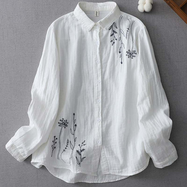 Buddha Stones Fall Dandelion Flower Buttons Long Sleeve Women's Cotton Shirt - White - US14，UK/AU18，EU46 (3XL) - image 2
