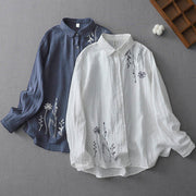 Buddha Stones Fall Dandelion Flower Buttons Long Sleeve Women's Cotton Shirt - image 1
