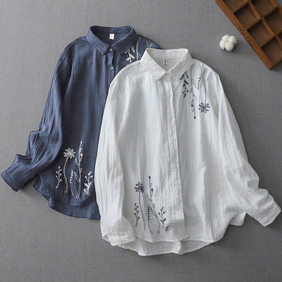 Buddha Stones Fall Dandelion Flower Buttons Long Sleeve Women's Cotton Shirt - image 1