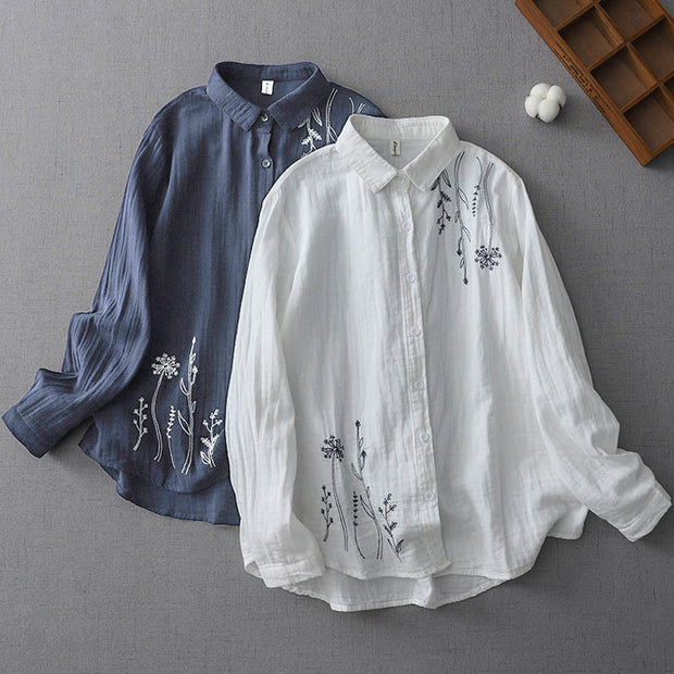 Buddha Stones Fall Dandelion Flower Buttons Long Sleeve Women's Cotton Shirt - image 1